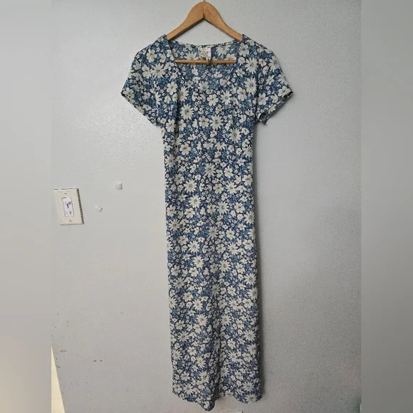 Vtg 90s JR BENTLEY Floral Midi Maxi Dress Sz 9/10 Cottagecore Prairie Homestead - Picture 1 of 12